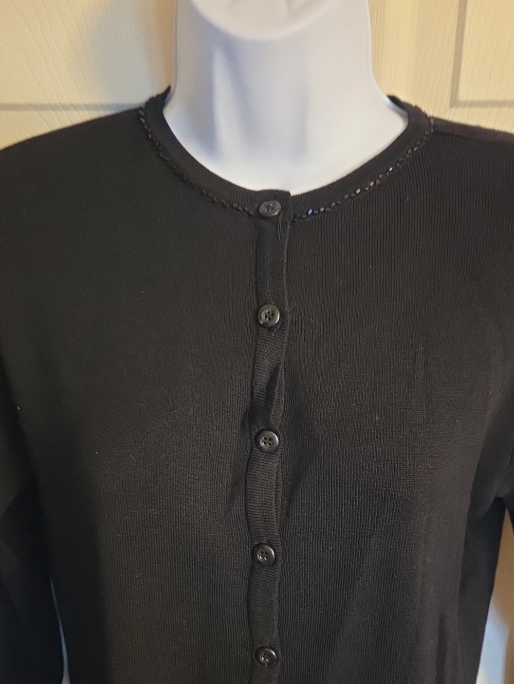 BCBG Nordstrom Exclusive Black Knit Beaded Cardigan Size Large - Picture 5 of 11